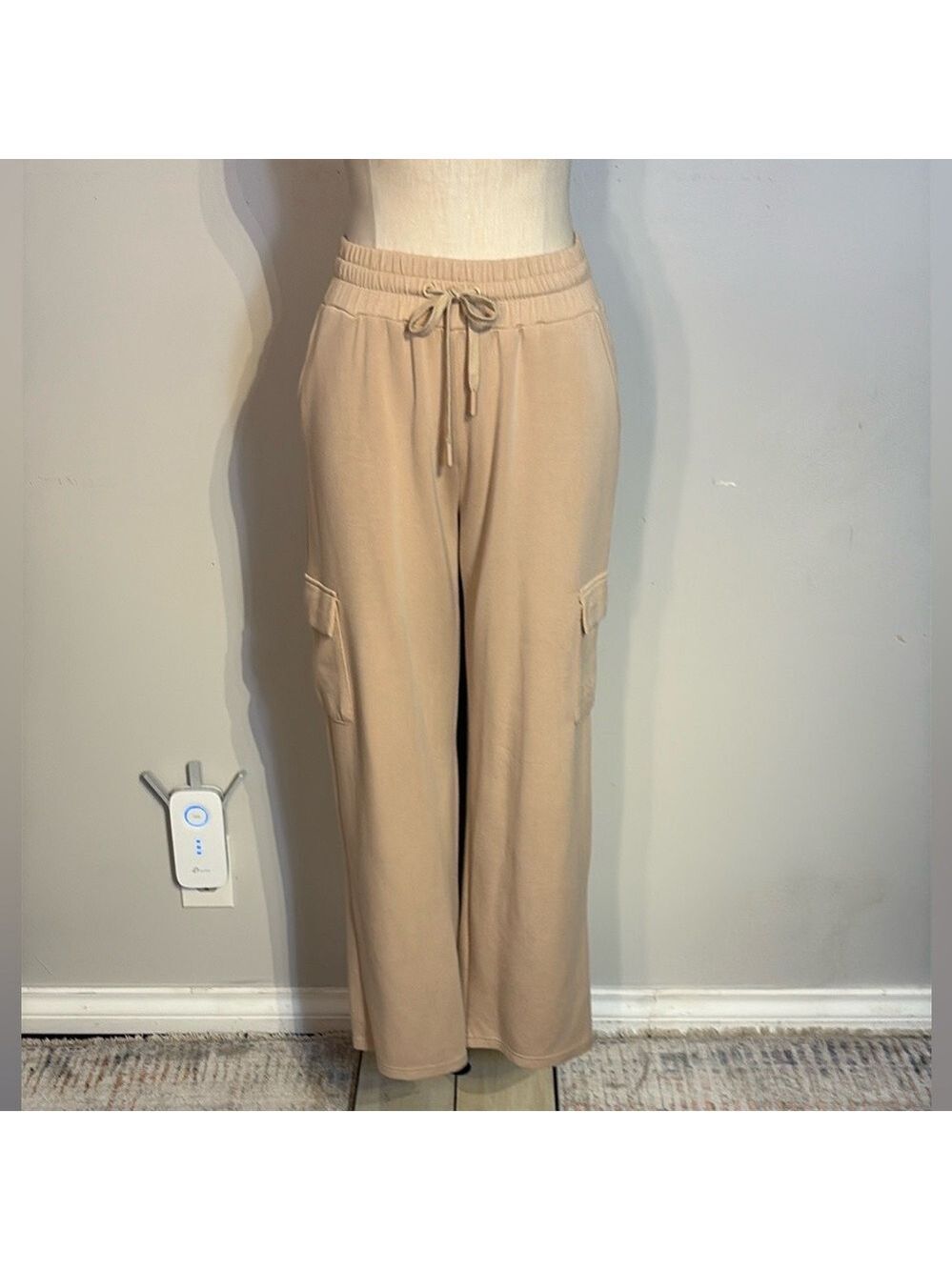 La Vie En Rose Beige Wide-Leg Cargo Track Pants